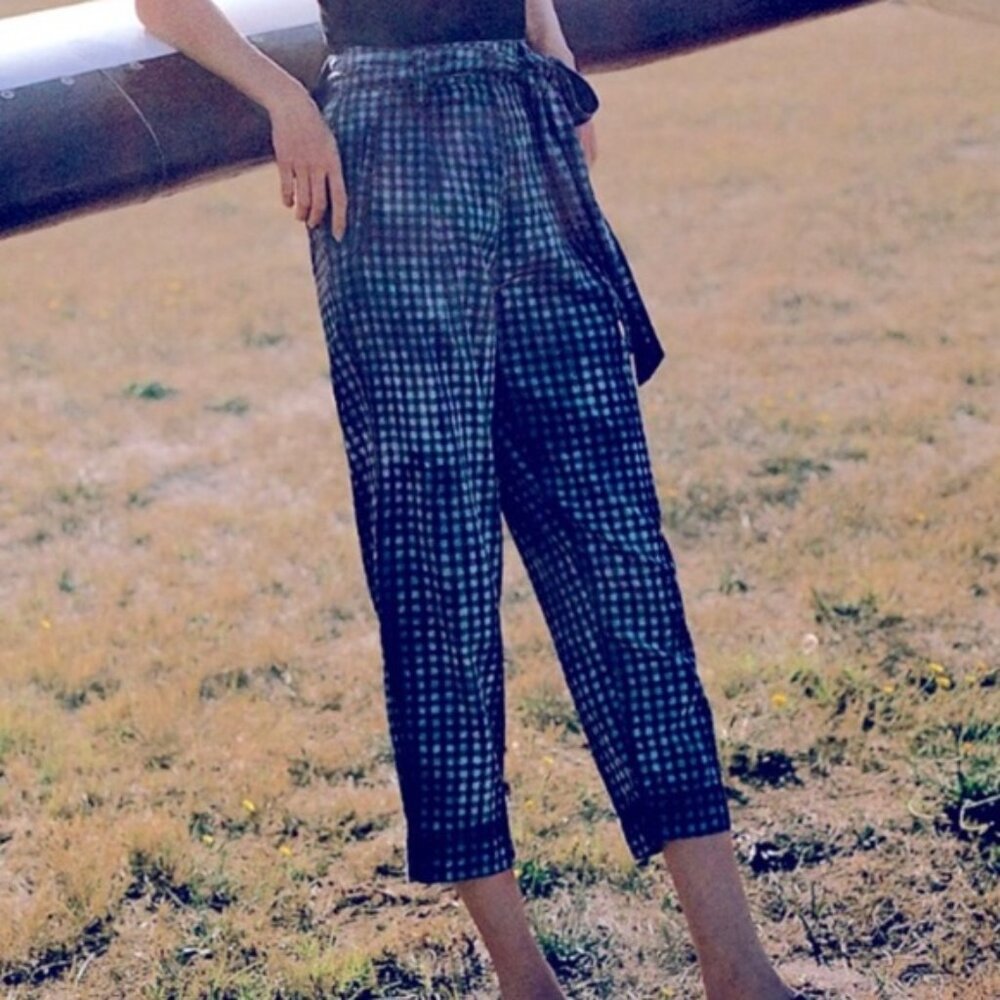 Maeve Anthropologie Avryl Blue Bleach Plaid Side Zip Pants Size 4